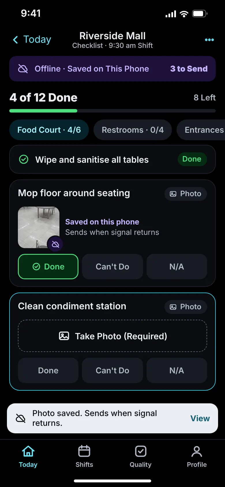 Checklist saved on the phone while offline