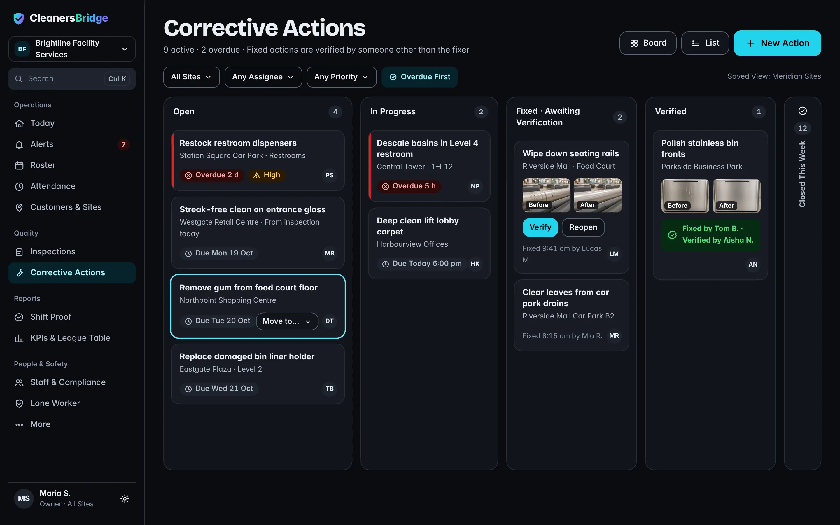 Corrective actions board